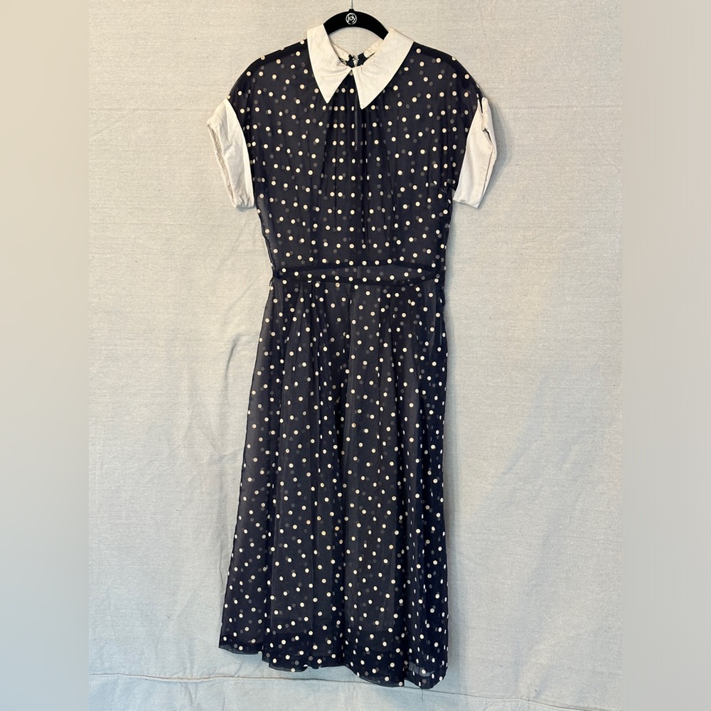 Vintage 50's Sheer Navy Blue Polka Dot Dress